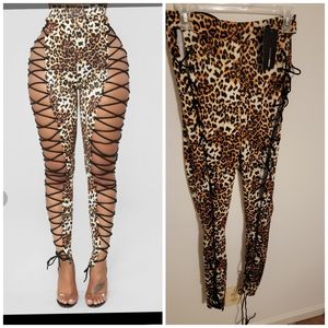 Leopard lace up pants